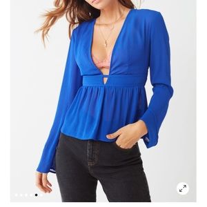 Urban Outfitters Blue Deep V Open Back Blouse